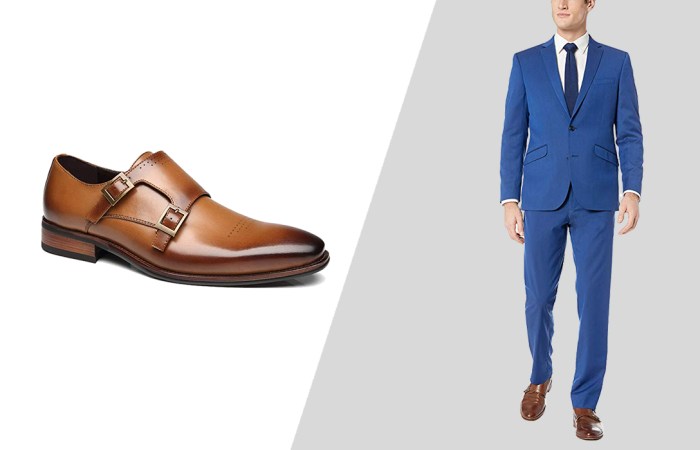 Mens brown dress shoes with blue suit